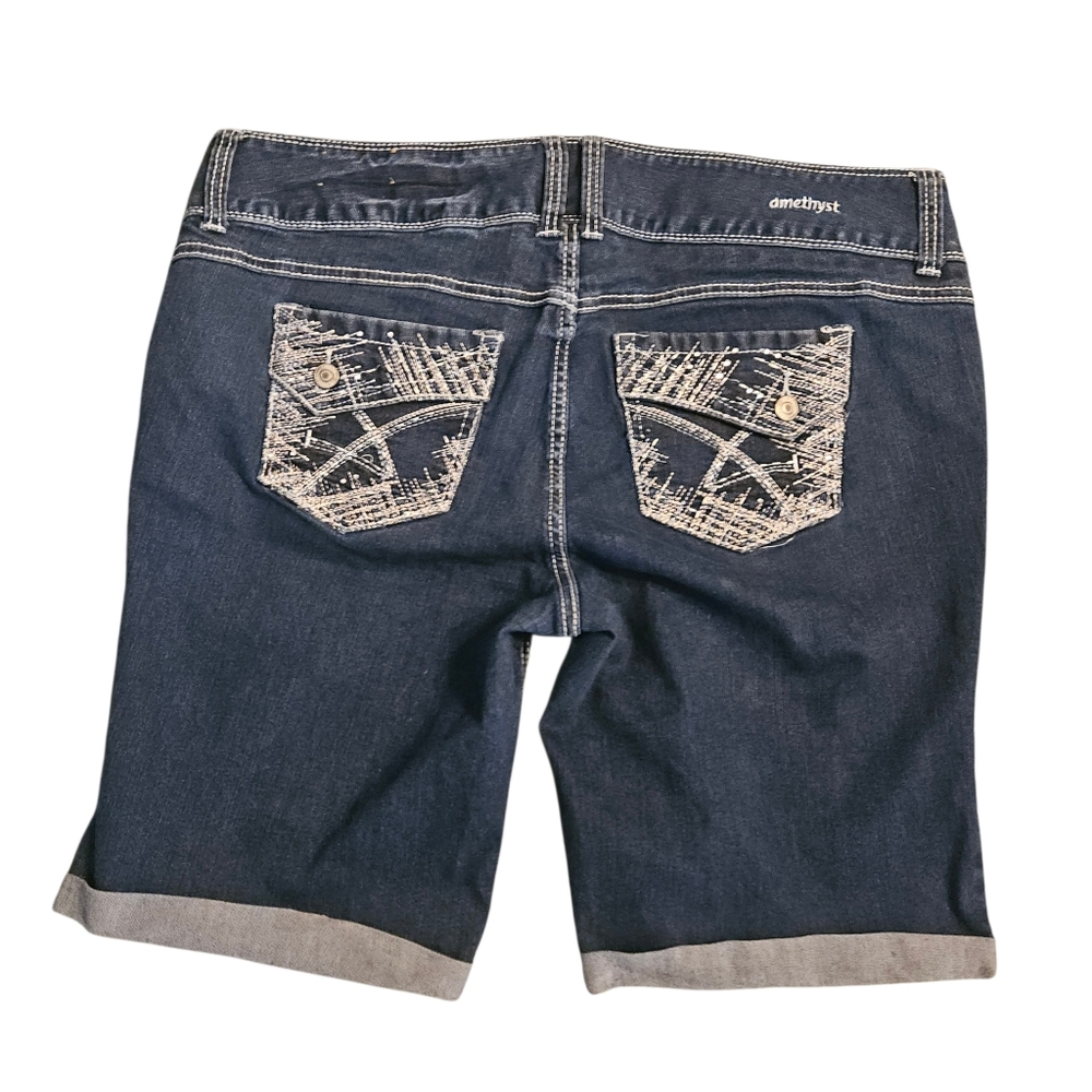Amethyst Jeans Bermuda Shorts 16 Cuffed Dark Blue Wash Strecth 95043